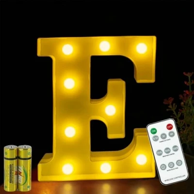 Afbeelding van HONPHIER letterverlichting, letterlamp, afstandsbediening, alfabetlamp, led, verlichte letters, nachtverlichting, decoratie voor verjaardagsfeestje, bruiloft (E)