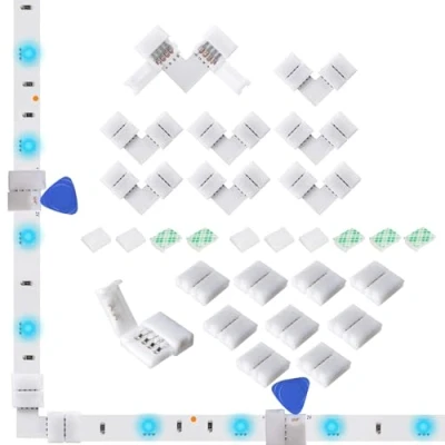 Afbeelding van Amefil 8 mm LED connectoren 4 pins RGB 8X L vorm hoekconnector, 10x Gapless Adapter Terminal voor 3528 2835 12V 24V Multicolor Strip Licht