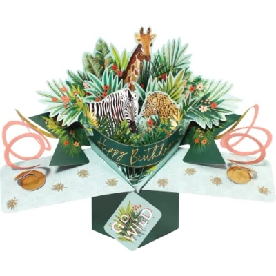 Afbeelding van 3D Pop up wenskaart met envelop Happy Birthday Go Wild