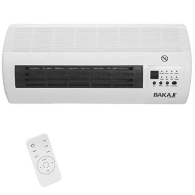 Afbeelding van Bakaji Elektrische keramische ventilatorkachel, wandmontage met afstandsbediening, 2 standen, 1000 W/2000 W, led display en timerfunctie