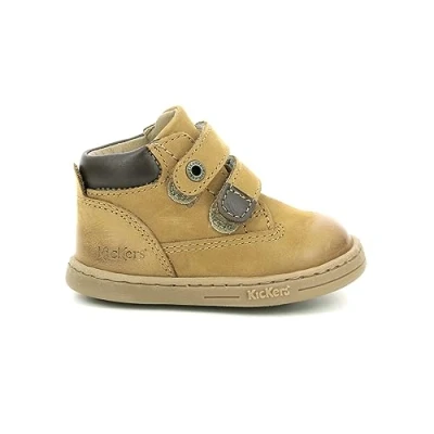 Afbeelding van Kickers Tackeasy Klittenbandschoenen voor kinderen, Maat: 21, Camel Leer