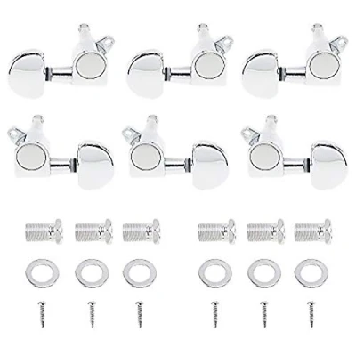 Afbeelding van OriGlam 6Pcs Gitaar Tuning Pegs 3L3R Chrome Tuners Machine Heads voor Folk Akoestische Elektrische Gitaar, Tuner Onderdelen Fender Vervanging