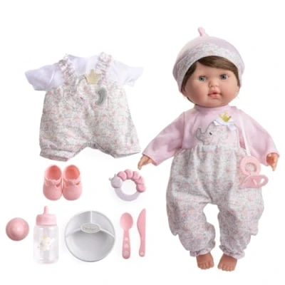 Afbeelding van JC TOYS Berenguer boetiekpop met zacht lichaam, 38 cm, ogen openen en sluiten, bruin haar, inclusief kleding accessoires, roze, ontworpen door Berenguer, vanaf 2 jaar