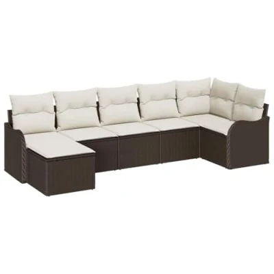 Afbeelding van vidaXL 7 delige Tuin Sofa Set met Kussens Bruin Poly Rattan