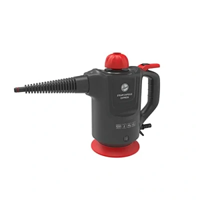 Afbeelding van Hoover SGE1000 Stoomreiniger, droge stoom voor textiel, natte harde oppervlakken, meerdere accessoires, 1000 W, 4 bar, reservoir 0,37 liter, 20 min, kabel 5 m, rood, titanium en rood