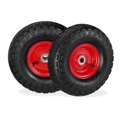 Afbeelding van Relaxdays steekwagenwiel 4.1/3.5 4 reservewiel bolderkarwiel 2 stuks stalen velg zwart rood