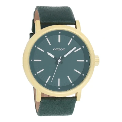Afbeelding van OOZOO Timepieces Goudkleurige horloge met donker groene leren band C8252