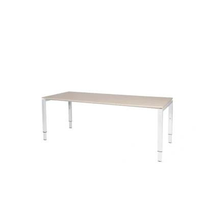 Afbeelding van Domino bureau, hoogte instelbaar (62 85cm) met 200x80cm &#039;zwevend&#039; robson eiken 25mm blad en wit (RAL9010) N poot frame