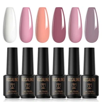Afbeelding van ROSALIND UV nagellak, 6 x 7 ml, wit, roze, oranje, rood, paars, gelnagelset, nagelstudio, gelnagels, doe het zelf, cadeau voor vrouwen
