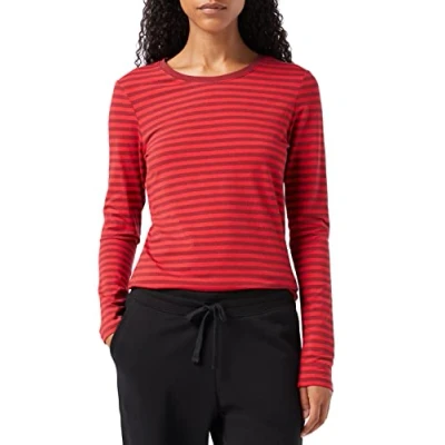 Afbeelding van Amazon Essentials Women&#039;s T shirt met lange mouwen en ronde hals in klassieke pasvorm (verkrijgbaar grote maten), Bordeauxrood Rood Streep, M