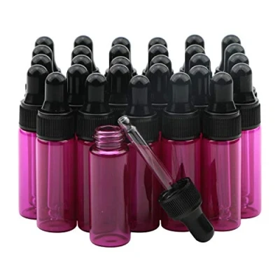 Afbeelding van Rowiz 30 stuks 5 ml kleine druppelflesjes etherische olie glazen fles, lotion parfum monster flesjes met oogdruppelaar en zwarte doppen roze fles. (roze)