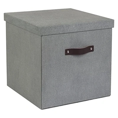 Afbeelding van Bigso Box of Sweden Logan opbergdoos met deksel, grote klapbox voor kleding, speelgoed, enz., handvat van vezelplaat en papier linnenlook, grijs
