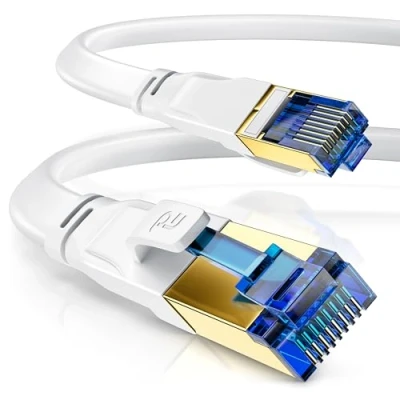 Afbeelding van CSL 10m Cat 8.1 netwerkkabel plat 40 Gbits LAN kabel patchkabel 8 Gigabit RJ45 ethernetkabel 40000 Mbits glasvezelsnelheid lintkabel installatiekabel 6, 7,