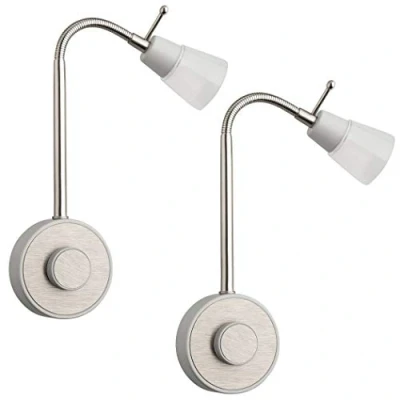 Afbeelding van SEBSON® 2x LED Stopcontact Lamp Dimbaar Zilver, Wandlamp met Stekker 2W, Stekkerlamp Flexibel Warm Wit 2700K Leeslamp, Nachtlamp