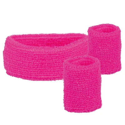 Afbeelding van Zweetbandjes Set Roze 3 Delige Hoofdband En Polsbanden Unisex Polyester One Size