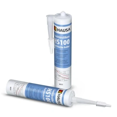 Afbeelding van HAUSA, HS100, sanitairsiliconen, wit, badkamer, keuken, afdichtmiddel, bouwsiliconen, afdichtmassa, voeg, 310 ml, schimmelbestendig, 2 stuks