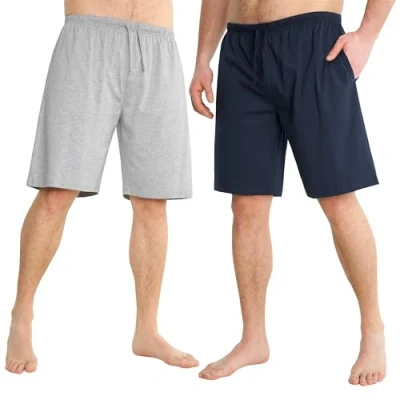 Afbeelding van Pyjama shorts voor heren, comfortabele loungeshorts met zakken, verpakking van 2 stuks, marine/Grijs, 4XL