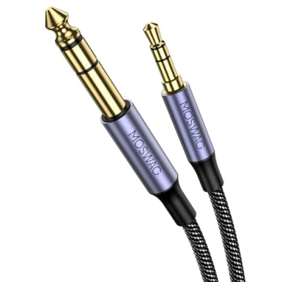 Afbeelding van MOSWAG 3M 3,5 mm naar 6,35 stereo audiokabel, behuizing van zinklegering TRS aansluiting 1/8 &quot;naar 1/4&quot; nylon gevlochten audiokabel voor iPhone, versterker