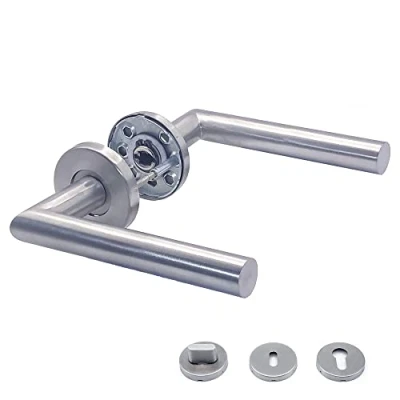 Afbeelding van Deurgrepen APECS deurkrukgarnituur kamerdeuren INOX deurklink voor voordeur en binnendeuren deurbeslag rond rozetgarnituur roestvrij staal mat deurgarnituur WC PZ BB model H 0204, zilver