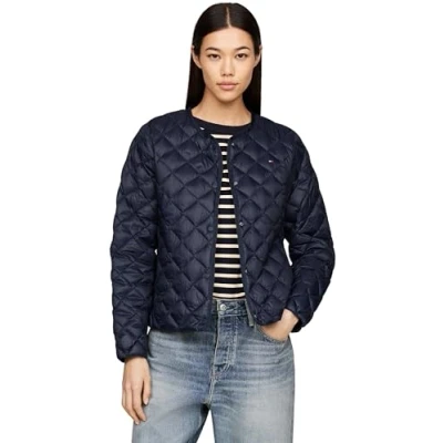 Afbeelding van Tommy Hilfiger Dames LW DOWN QUILTED COLLARLESS JKT WW0WW43215 Puffer Jacket, Desert Sky, XS, Blauw (Woestijnhemel), XS