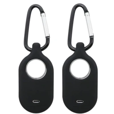 Afbeelding van Doweiss beschermhoes compatibel met Samsung SmartTags 2, zachte rubberen beschermhoes, krasbestendig, licht, clips, sleutelhanger, geschikt voor 2 stuks (zwart + zwart)