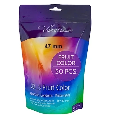 Afbeelding van VIBRATISSIMO Fruit Color condooms 50 pack I authentiek gevoel &amp; extra vochtig voor mannen Hersluitbare condoomverpakking Kleurrijke Ultradunne b=47mm