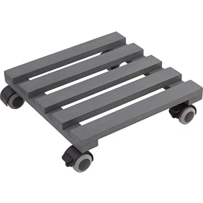 Afbeelding van Metafranc Plantenroller 300 x mm 60 kg draagkracht grenen plaat grijs TPE wielen met 2 vergrendelingen/indoor roller/bloemenroller/transporthulp voor planten / 825260 (glad)