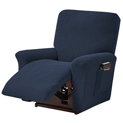 Afbeelding van ele ELEOPTION Recliner bankovertrek, stretch ruststoelovertrek, spandex jacquard 4 delige relaxstoelhoes, stretchhoes voor ligstoel, relaxstoel, massagestoel (donkerblauw)