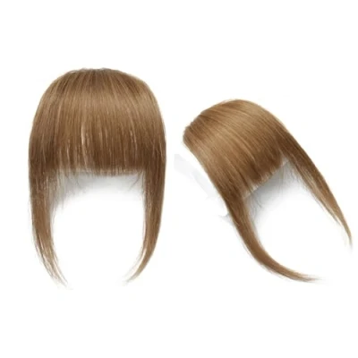Afbeelding van Platte Pony Clip In Echt Mensenhaar Haarextensies Fringehaar met Slapen, Lichtbruine Kleur