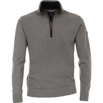 Afbeelding van Redmond heren trui katoen schipperstrui met rits grijs Maat: XL