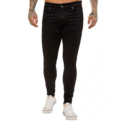 Afbeelding van 989Zé ENZO Heren Super Skinny Slim Fit Stretch Jeans Denim Broek EZ326 Alle Taille Maten UK, Zwart, 30W / 30L