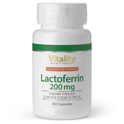 Afbeelding van Lactoferrine 200 mg capsules hoge dosering, zuiverheid, 60 stuks, voedingssupplement Vitality Nutritionals by Vitamine Express