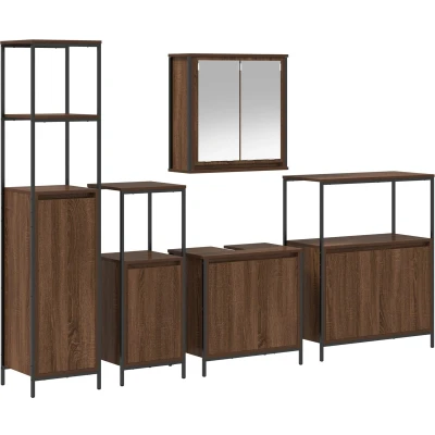 Afbeelding van vidaXL Badkamer Meubelset 5 delige Set Bruin eiken, Zwart