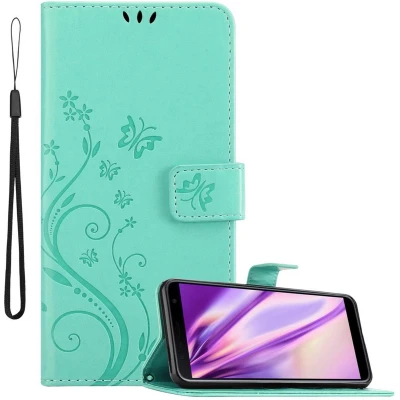 Afbeelding van Cadorabo Hoesje geschikt voor Samsung Galaxy J4 PLUS in BLOEMEN TURKOOIS Beschermhoes bloemmotief met magnetische sluiting, standfunctie en kaartsleuven Book Case Cover Etui