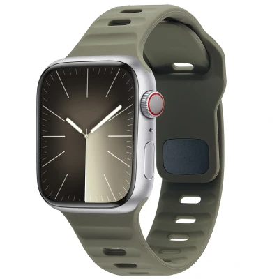Afbeelding van Apple Watch bandje Siliconen en TPU (zacht) Groen Geschikt voor Series1/2/3/4/5/6/7/8/9/10/SE (38/40/41 mm) Series 10 (42 Blackish