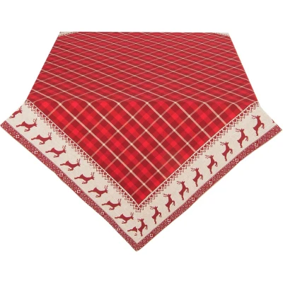 Afbeelding van Clayre &amp; Eef Vierkant Tafelkleed Kerst 150x150 cm Rood Beige Katoen