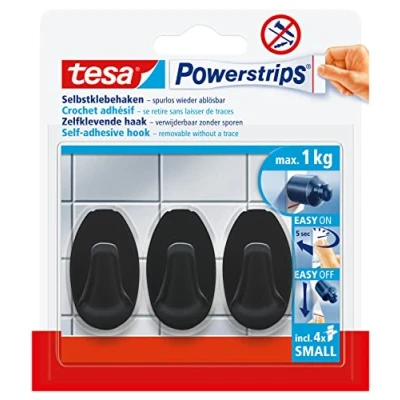 Afbeelding van tesa Black Hooks S Powerstrips kleefhaak Small ovaal (b x h) 14 mm 34 Zwart Inhoud: 3 stuk(s)