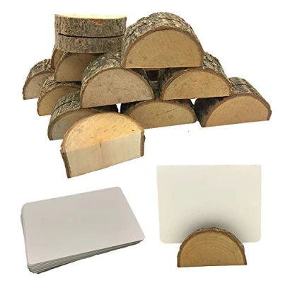 Afbeelding van Aisamco 20 stuks houten kaarthouders, plaatskaarthouder, naambordje, fotohouder, 30 stuks, karton, blanco kraftpapieren kaarten voor bruiloft of restaurantdecoratie