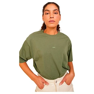 Afbeelding van JACK &amp; JONES Dames Jjxx Jxandrea Ss Loose Every Logo Tee Noos T shirt, Vier leaf clover/print: loden Frost logo, L