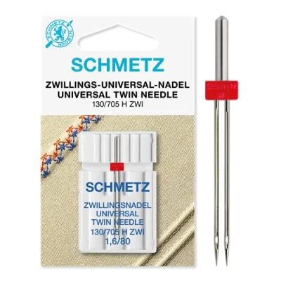 Afbeelding van SCHMETZ Naaimachinenaald dubbele universele naald 1,6/80 130/705 H ZWI NE 1.6 geschikt voor alle gangbare huishoudelijke naaimachines met zigzagvermogen