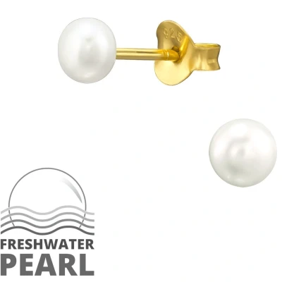 Afbeelding van JoyS Zilveren parel oorbellen 4 mm fresh water pearl 14k goudplating