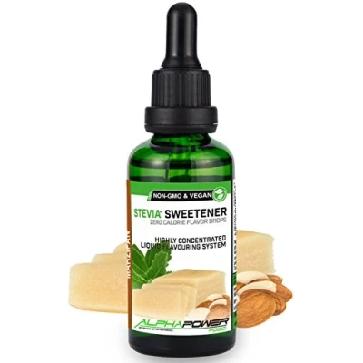 Afbeelding van ALPHAPOWER FOOD® Stevia Flavour Drops, Vegan, flüssig liquid 1x50ml Aroma Marzipan, Lebensmittel flavor Konzentrat &amp; Geschmackstropfen Flave Tropfen ohne Zucker, Flavdrops zum Essen Backen