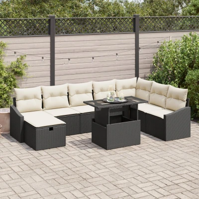 Afbeelding van vidaXL 9 delige Tuin Sofa Set met Kussens Zwart Poly Riet