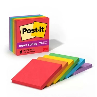 Afbeelding van Post It Super Sticky Notes, 3 in x inch, Marrakesh Collection, 6 Pads/Pack Blauw, Groen, Paars, Rood 65 vellen (3 Pads/Pack, 76,2 mm,