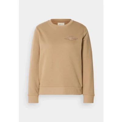 Afbeelding van GANT Tonal Shield C NECK Sweater, Dames, Maat: Small, Warm khaki