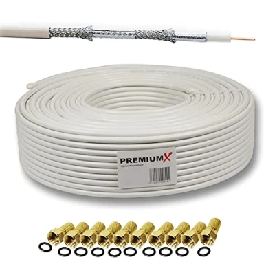Afbeelding van PremiumX BASIC Coaxiale Kabel van 30m Perfecte ontvangst met 135dB viervoudige aluminium afscherming Compatibel DVB S/S2, C, T, BK installaties Inclusief 10 F connectoren