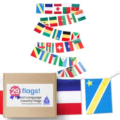 Afbeelding van Franstalige landvlaggen 29 landen Set van 29, polyester, x 30 cm