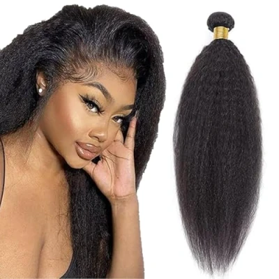 Afbeelding van Tuheerst Sew in Hair Extension Human Bundles Yaki Wave Natural Black Real Extensions Single Bundle Double Weft Remy Minimal Shedding 22 Inch