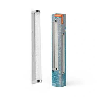 Afbeelding van LEDVANCE ORBIS Tube LED Spiegel /Wandleuchte, Chrom, Glas mit Blaseneffekt, 12W, 1200lm, dimmbar, 3000/4000K über Wandschalter einstellbar, 60cm Durchmesser, IP44 Schutz vor Fremdkörpern/Spritzwasser