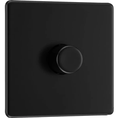 Afbeelding van BG Elektrische Enkele Dimmer Schakelaar, 2 Weg Push On/Off, 200W, Mat Zwart